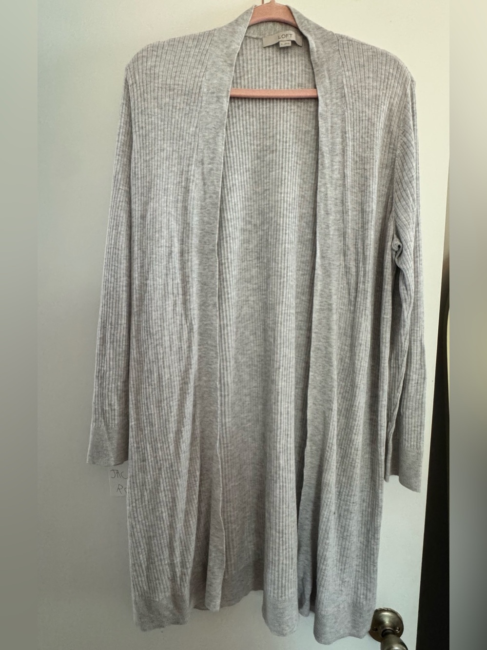 LOFT Light Gray Ribbed Open-Front Cardigan